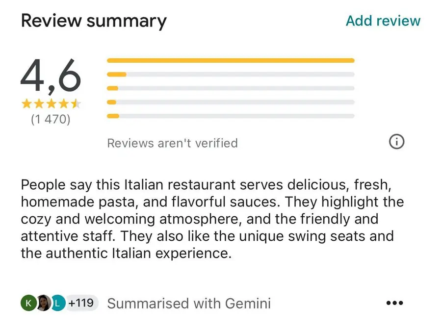 خلاصه‌های نظرات هوش مصنوعی گوگل