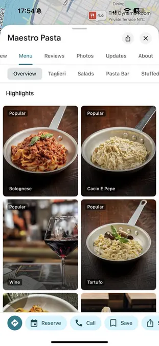 منوی Maestro Pasta