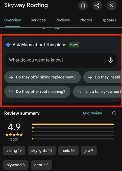 Ask Maps دربارهٔ این مکان (Skyhand Roofing)